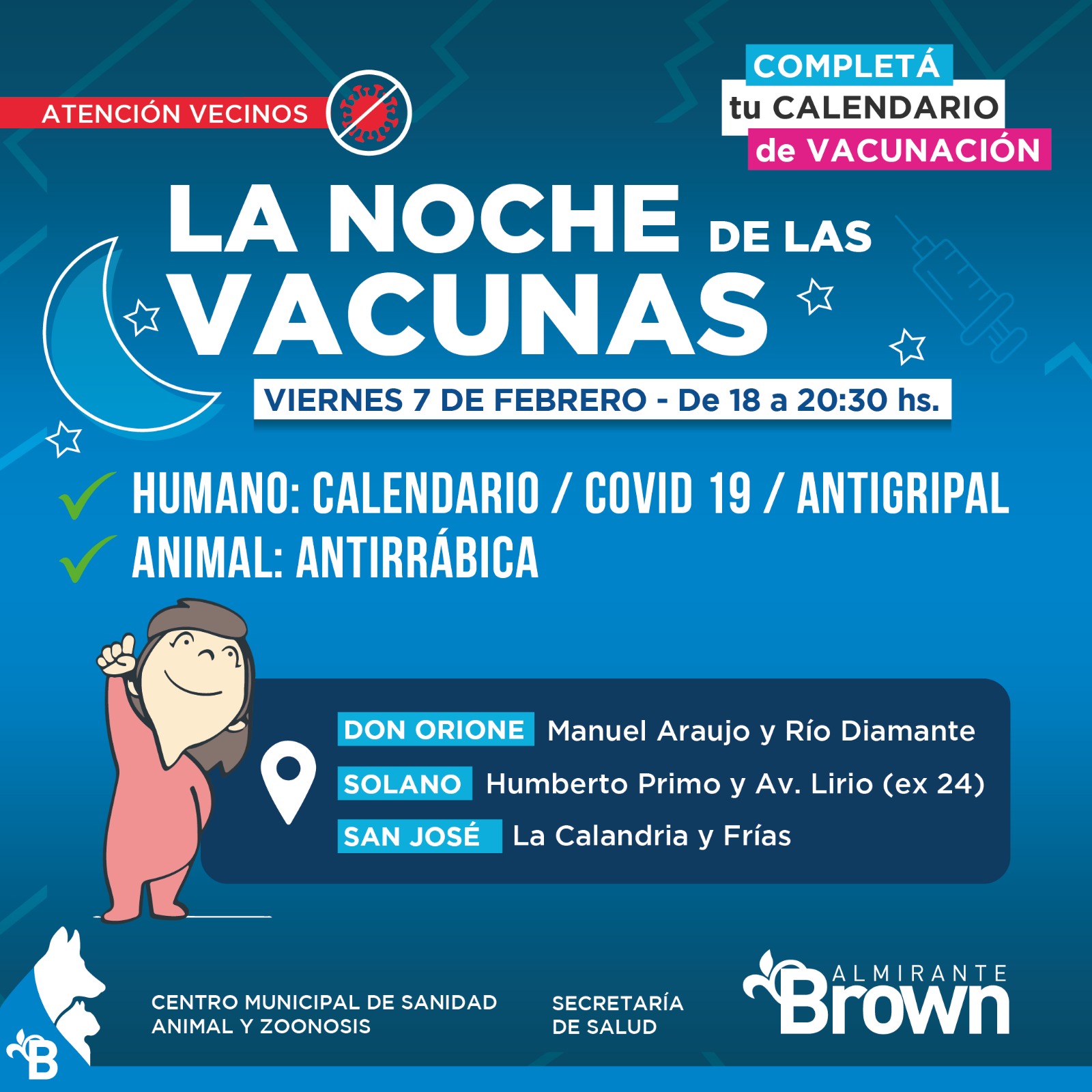 ESTE VIERNES LLEGA “LA NOCHE DE LAS VACUNAS” A DON ORIONE, SAN JOSÉ Y SOLANO