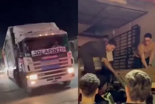 El padre de Franco Colapinto llegó a Bahía Blanca en un camión para repartir donaciones